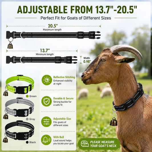 3 Pack Reflective Goat Collars with Bells,Anti-Lost Pet Collar