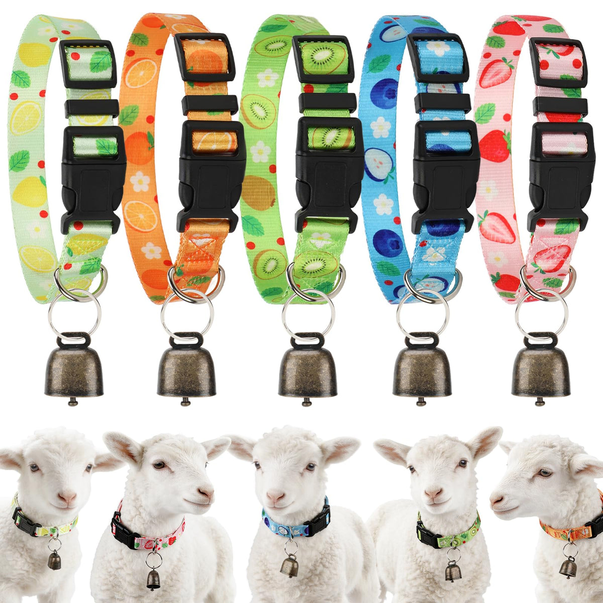 5 Pack Reflective Goat Collars with Bells, Anti-Lost Pet Collar