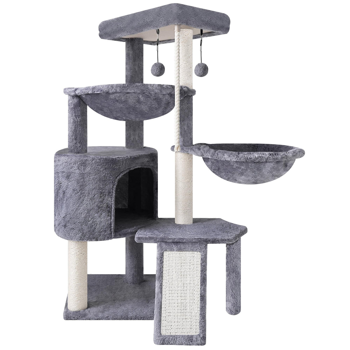 Three Layer Cat Tree with Cat Condo and Two Hammocks,Grey