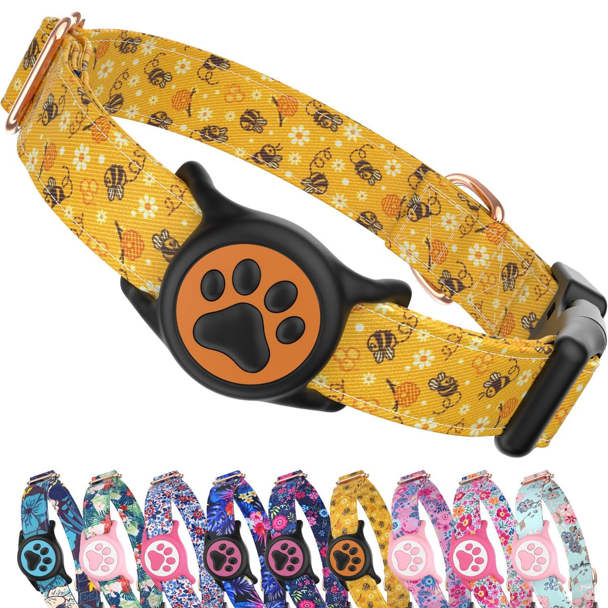 Premium Airtag Dog Collar，with IP68 Waterproof AirTag Holder,Pink,S