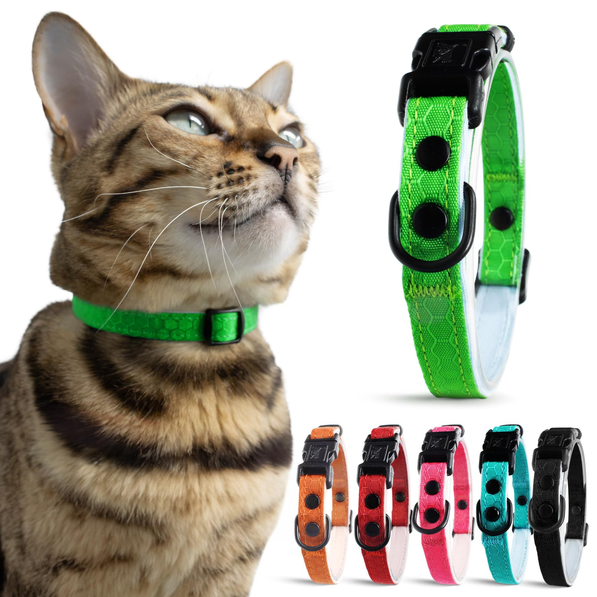 OutdoorBengal Durable Breakaway Cat Collar, No Bell (Black, M/L)