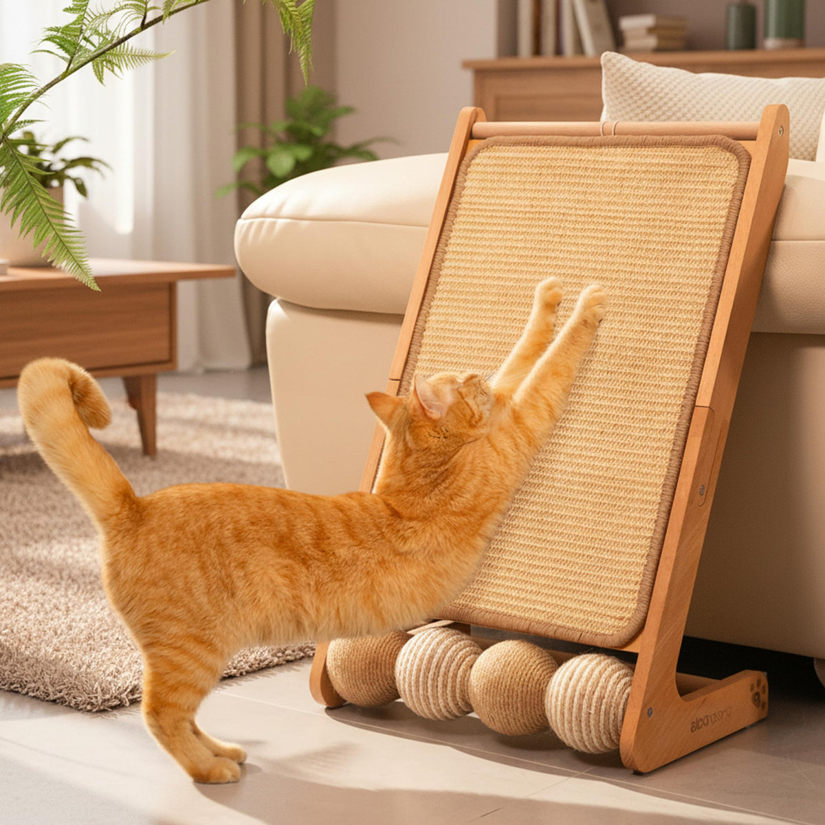 CHEERHOME PETS Sisal Cat Scratcher Ramp for Indoor L-Shape Solid Wooden