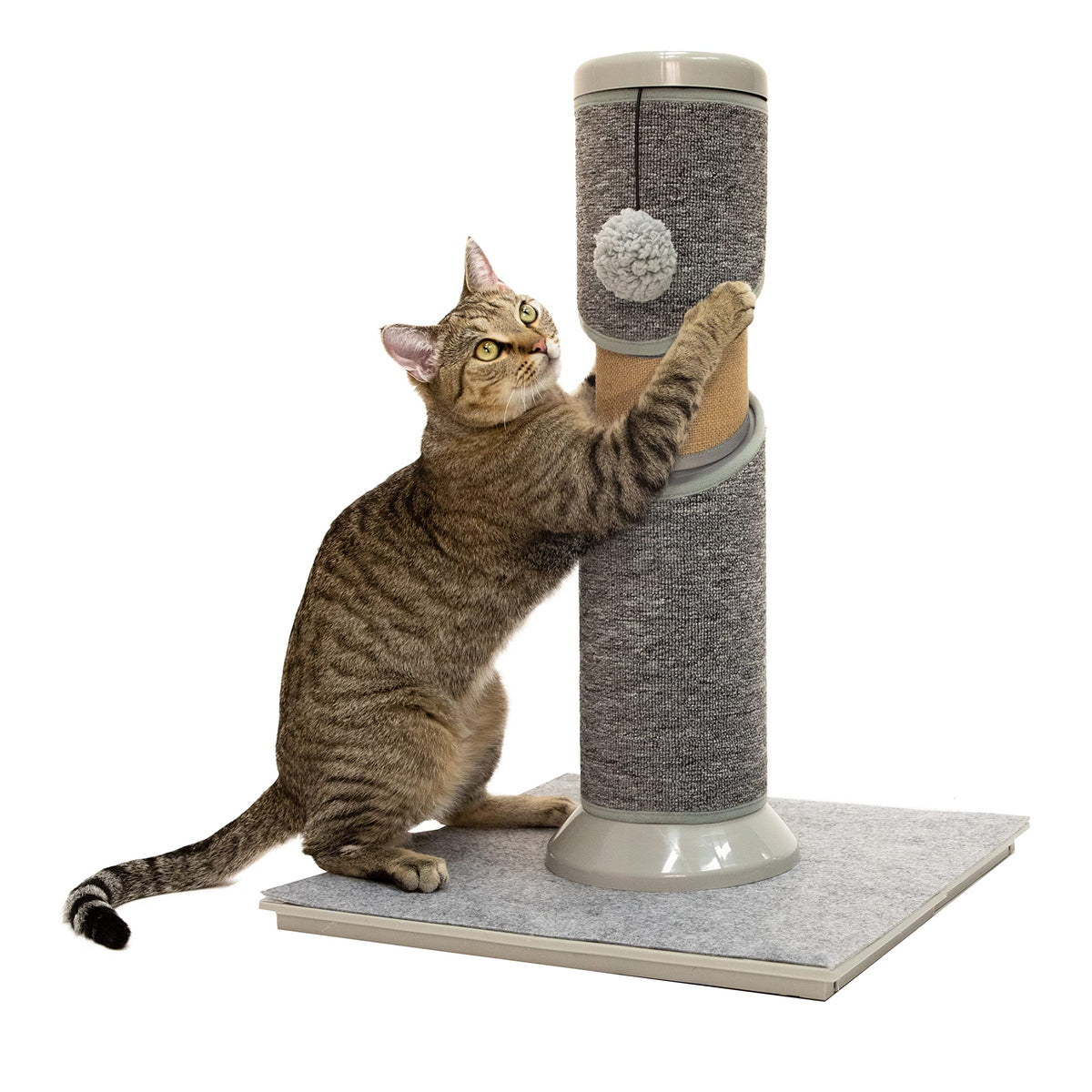 Kitty City Tall Sisal Cat Scratching Post, 32” Durable Scratcher with Sturdy Base & Hanging Jingle Toy, Easy Assembly, Furniture Protection for Indoor Cats - Gray