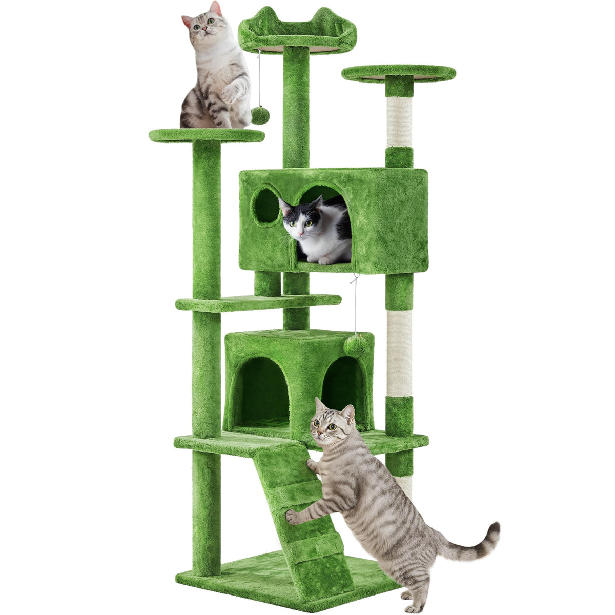 Yaheetech 54in Cat Tree Tower, 2 Caves, Kitten-Ear Perch & Scratching Posts