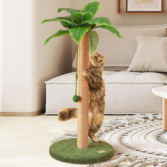 Meowoou Cat Scratching Post 33 Inch Tall Cat Scratcher for Indoor Cats Adults,Small Cat Tree Tower Sisal Rope Kitten Scratch with Interactive Hanging Ball