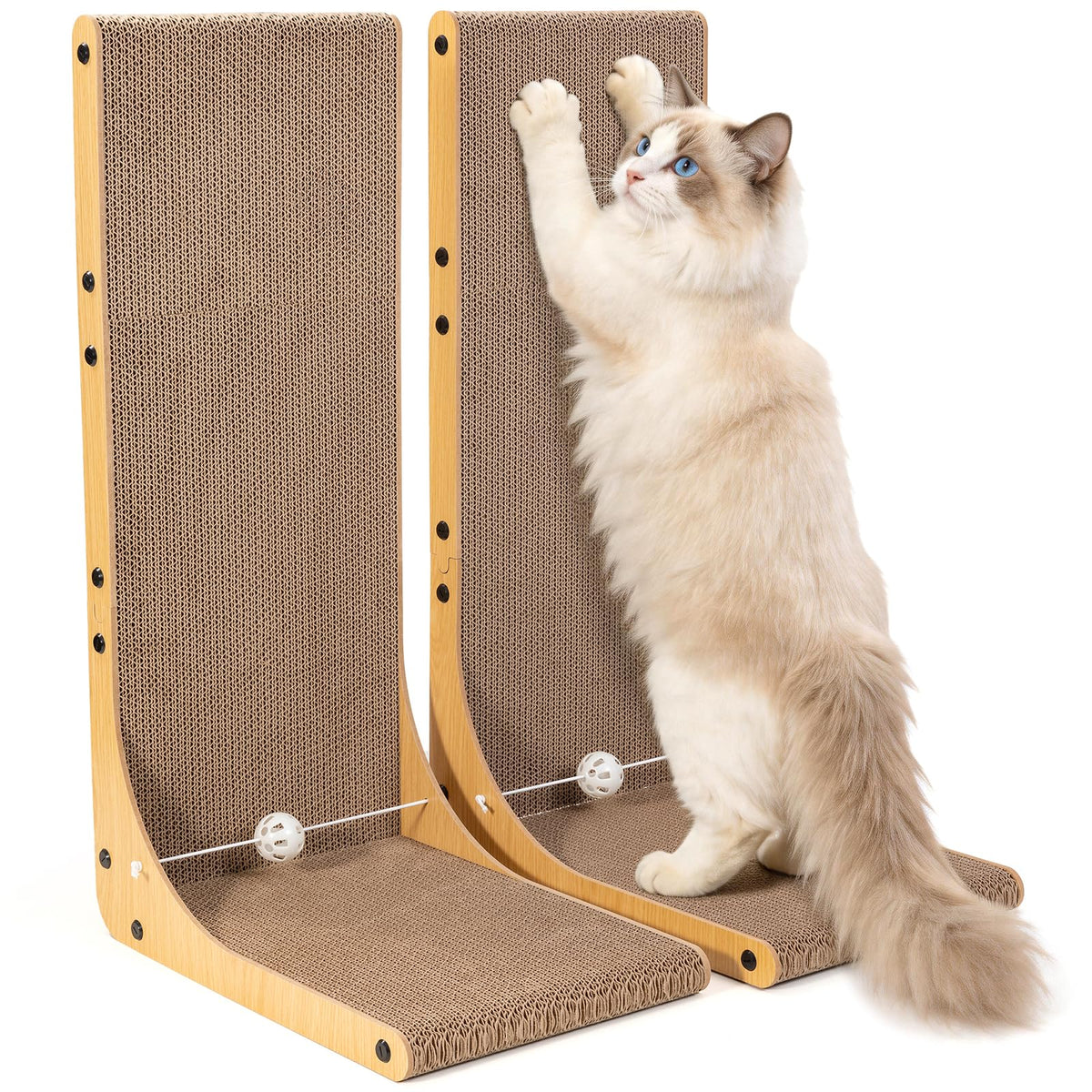 Cardboard Cat Scratcher, 23.6 Inch Cardboard Cat Scratching Post with Fuzzy Ball, Reversible Scratching Pad for Indoor Cats