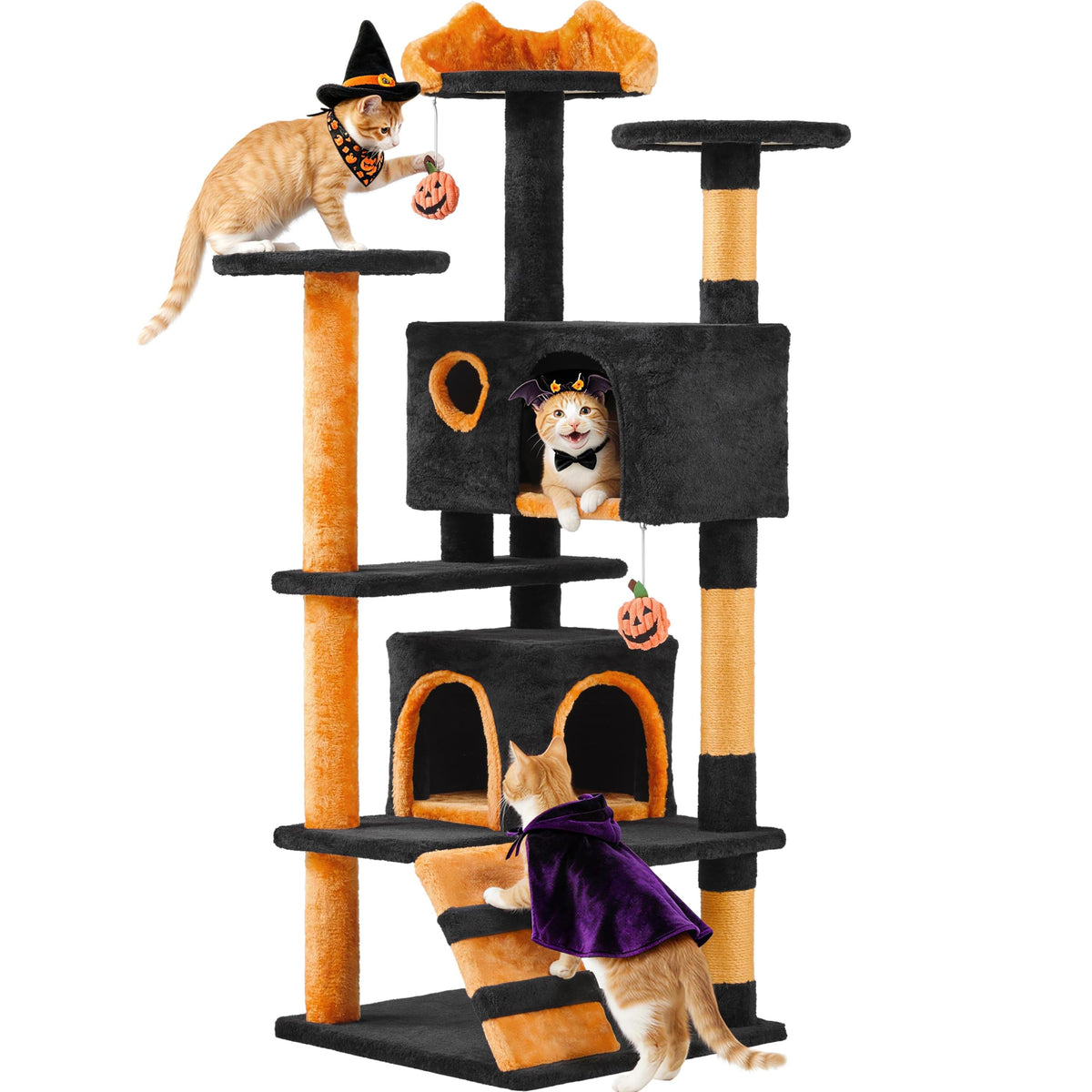 Yaheetech 54in Cat Tree Tower, 2 Caves, Kitten-Ear Perch & Scratching Posts