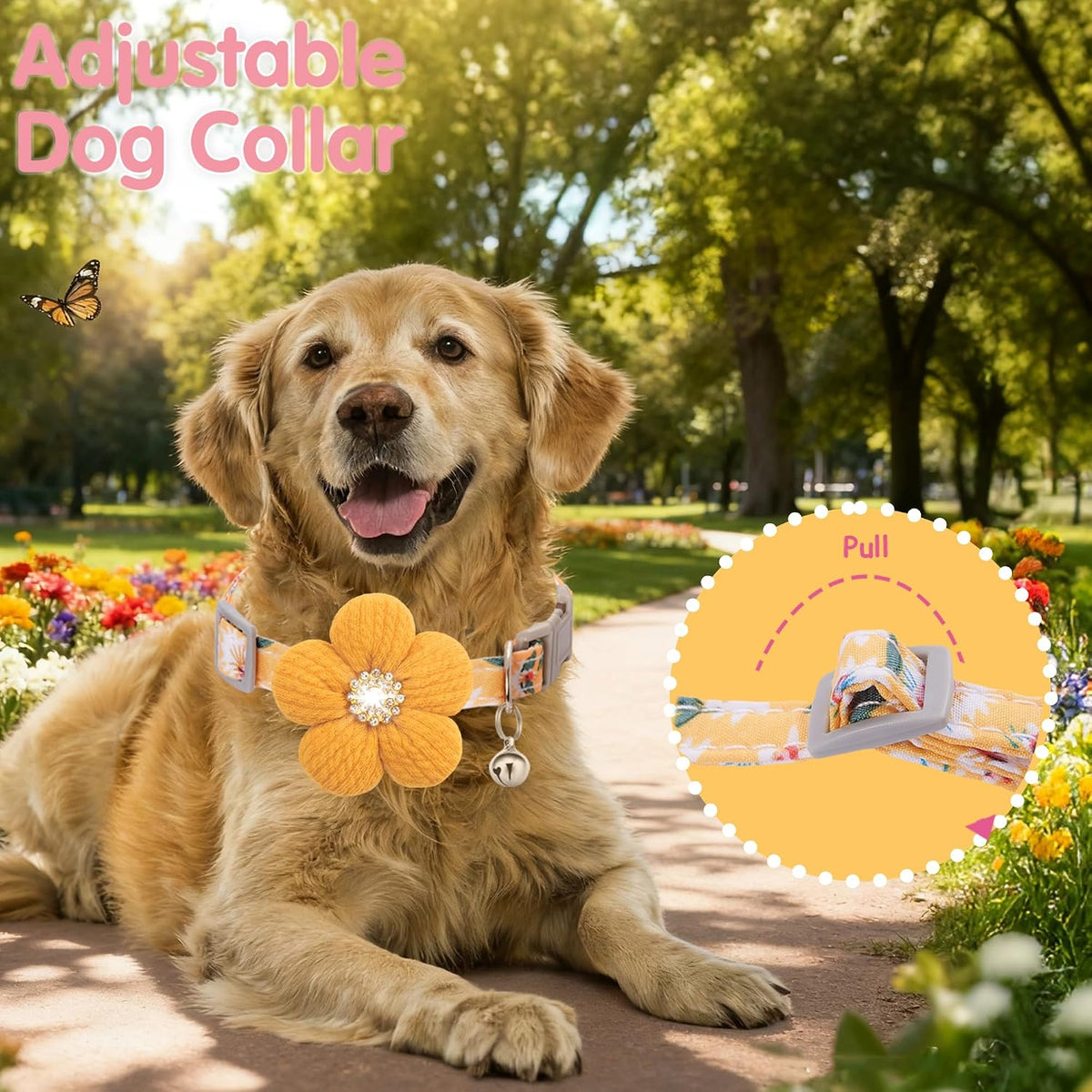 Large Dog Collar with Flower, Cute Dog Collars for Large Dogs with Bell