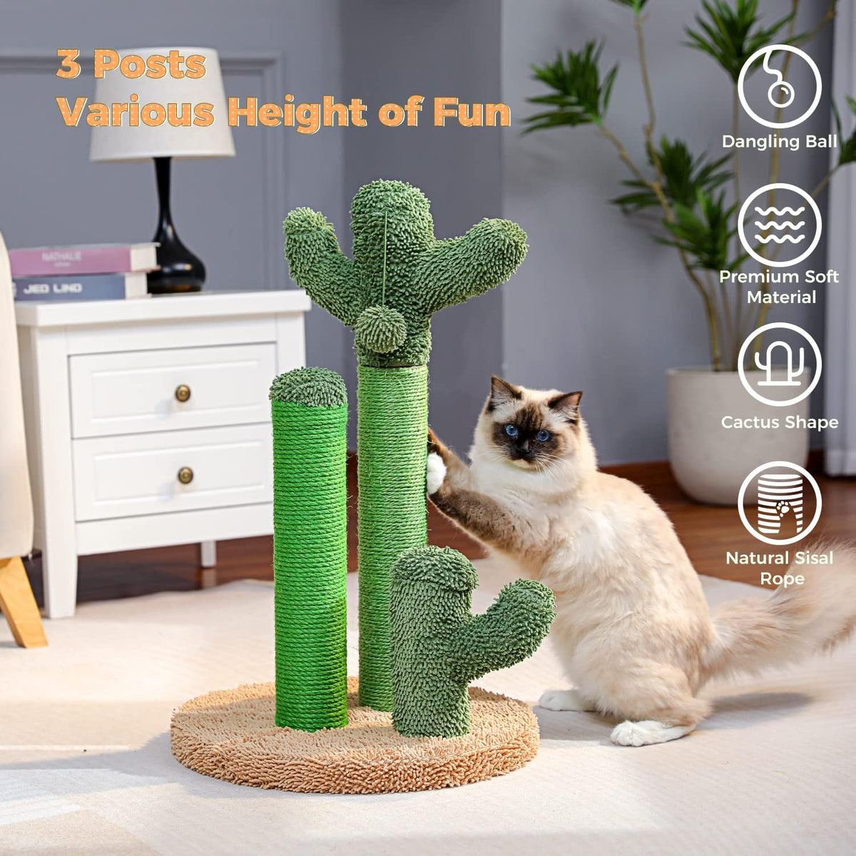 PAWZ Road Cactus Cat Scratching Post 27”Cat Scratcher with Toy Ball