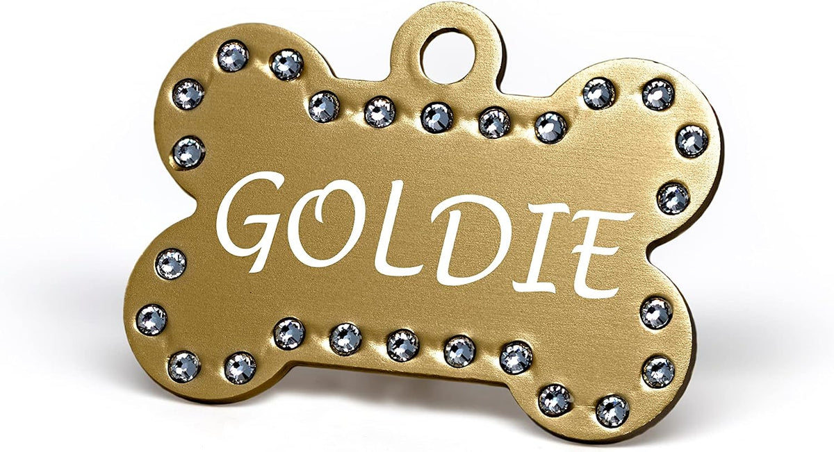 Providence Engraving Custom Engraved Crystal Pet Tags, Bone Shape, Pink