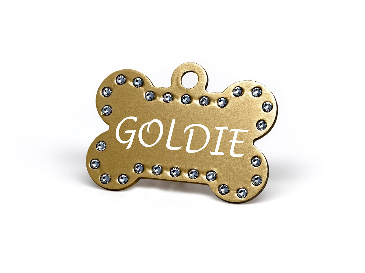 Providence Engraving Custom Engraved Crystal Pet Tags, Bone Shape, Pink