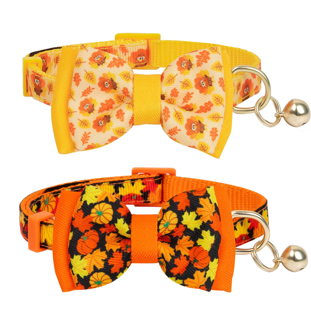 azuza 2 Pack Halloween Cat Collars with Bell, Pumpkin Spider Bowtie Design