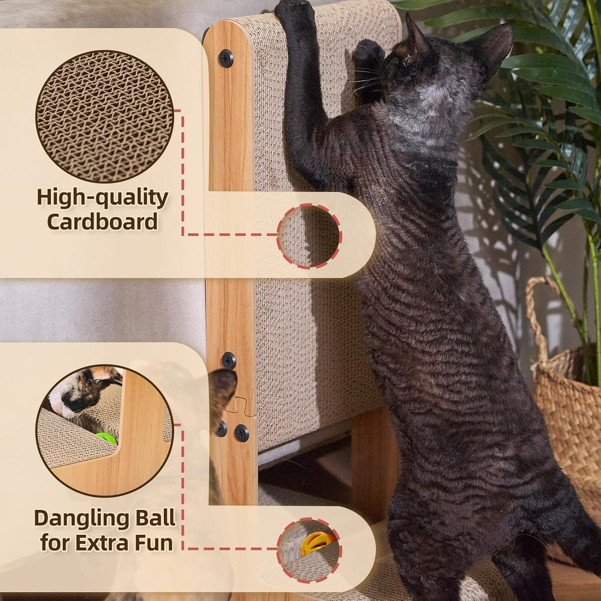 Nekosan Cat Scratcher, T-Shaped Cat Scratcher for Indoor Cats, Double-Sided Cat Furniture Protector, 23.6x16.9x9.6 inch Large, Cardboard Cat Scratcher with Ball Cat Toy