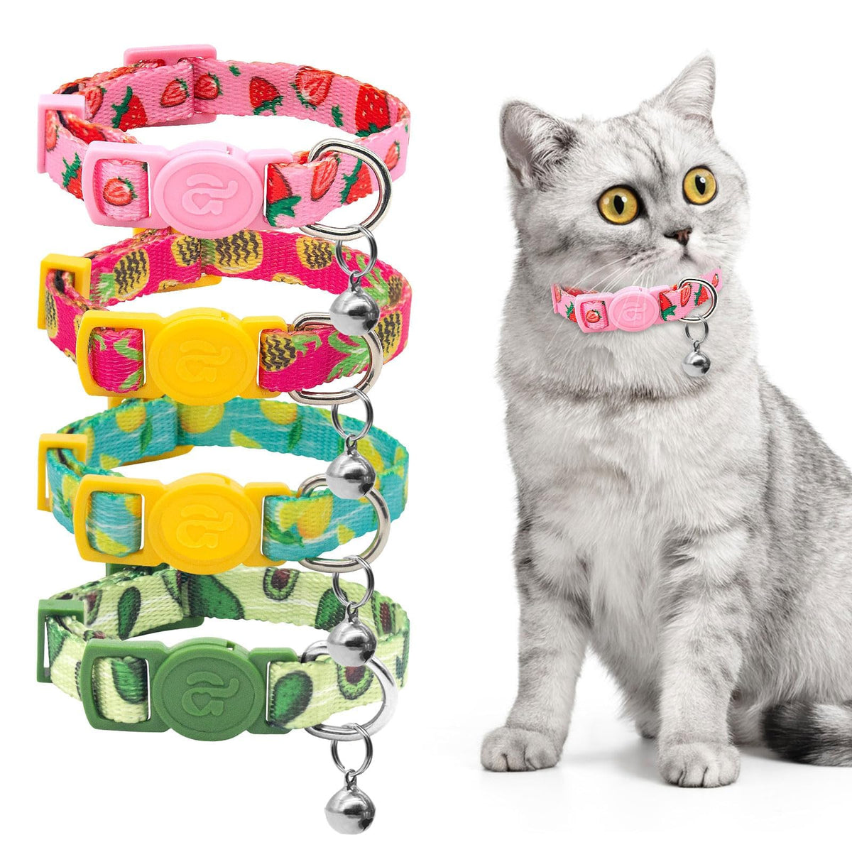 azuza 4 Pack Kitten Collars, Breakaway Kitten Collar with Bell, Plaid