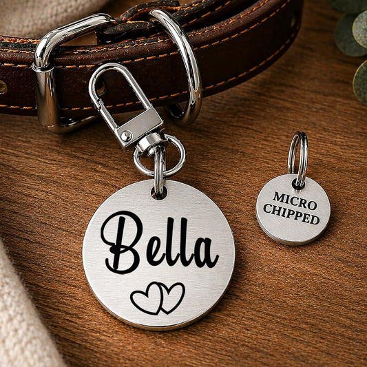 Ultra Joys Personalized Dog Cat ID Tag - Silver Round, Custom Your Own