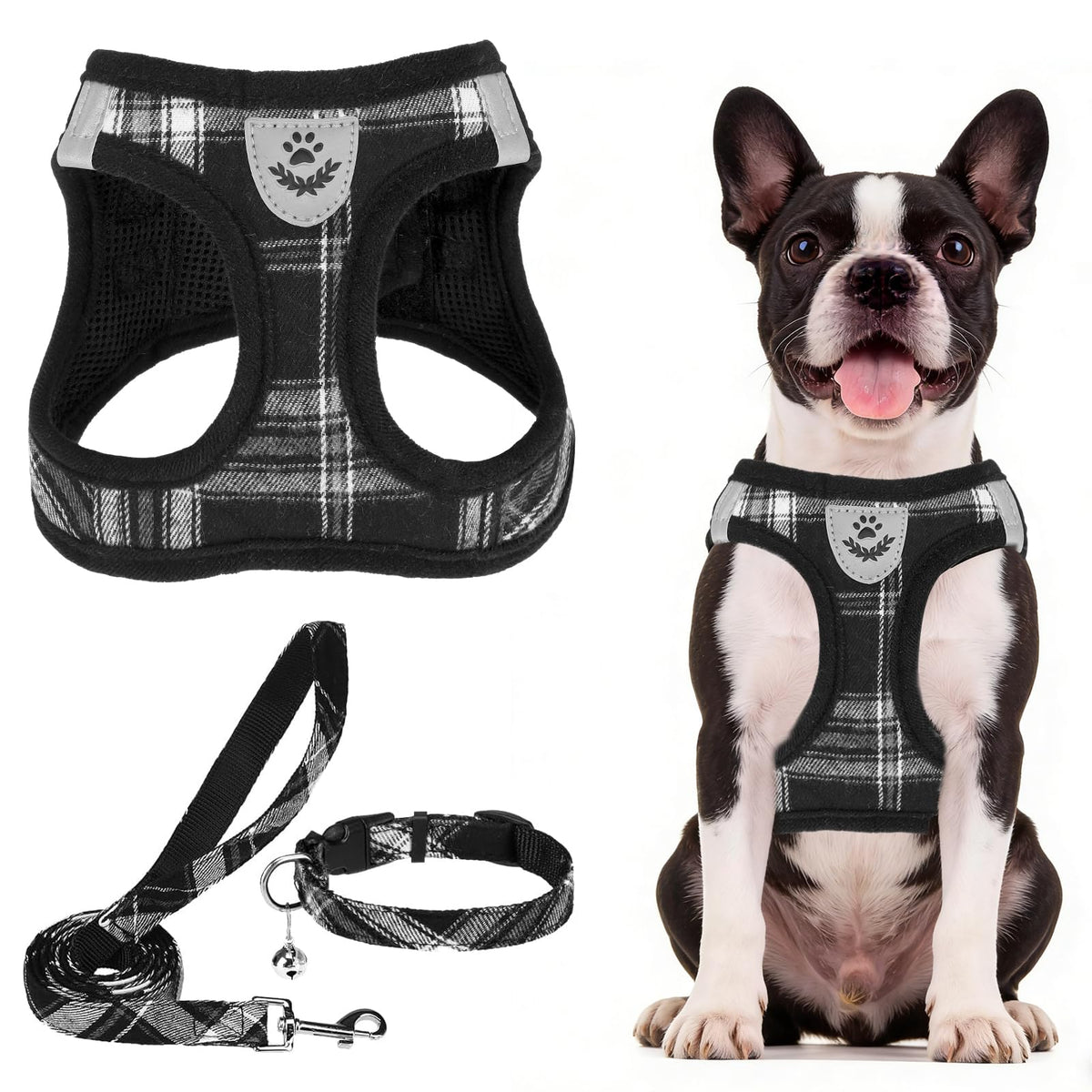 PUPTECK Adjustable Pet Harness Collar &Leash Set Step in for Small Dogs Puppy &Cats Outdoor Training &Running, Soft Mesh Padded Reflective Vest Harness,M: Chest girth: 16-18in Collar: 11.8-15.7in