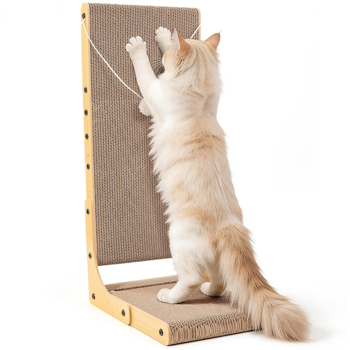 Cardboard Cat Scratcher, 23.6 Inch Cardboard Cat Scratching Post with Fuzzy Ball, Reversible Scratching Pad for Indoor Cats