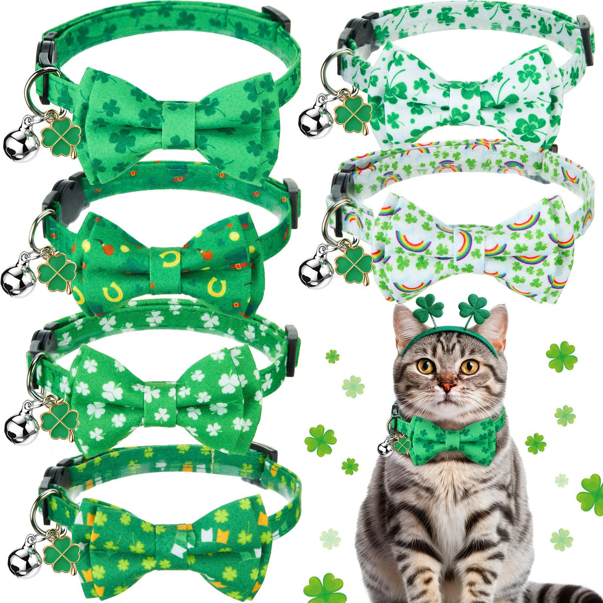 Hsei 6 Pcs Fall Cat Collars Bulk Bow Tie Bell for Autumn Charm Grooming