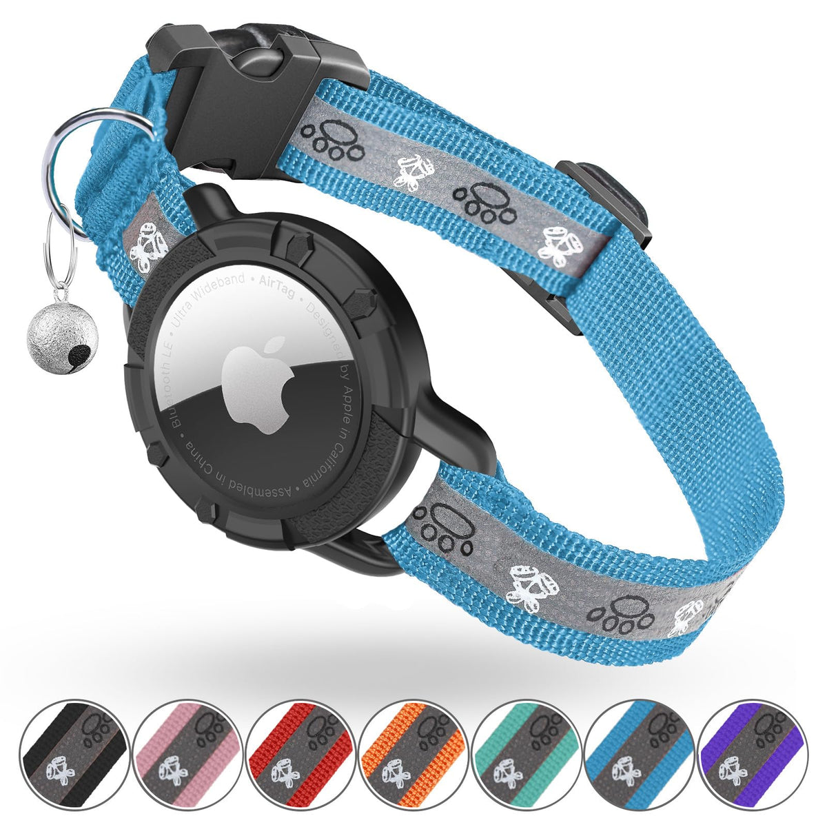 Breakaway AirTag Cat Collar, Reflective Cat Tracker Collar with Bell