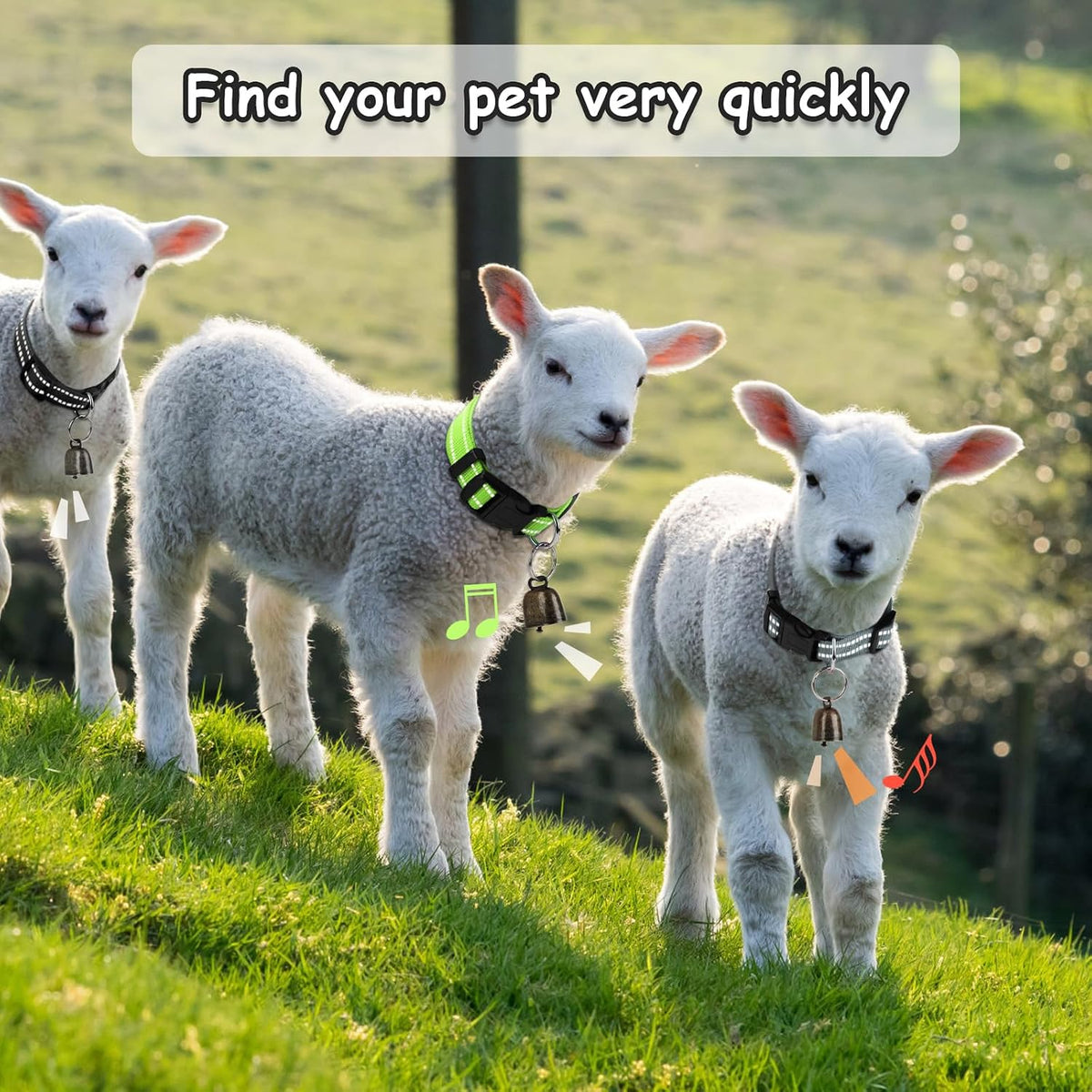 3 Pack Reflective Goat Collars with Bells,Anti-Lost Pet Collar