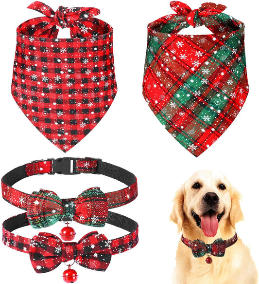 Frienda 4 Pcs Christmas Dog Bandanas and Collars Set, L, Stylish Style