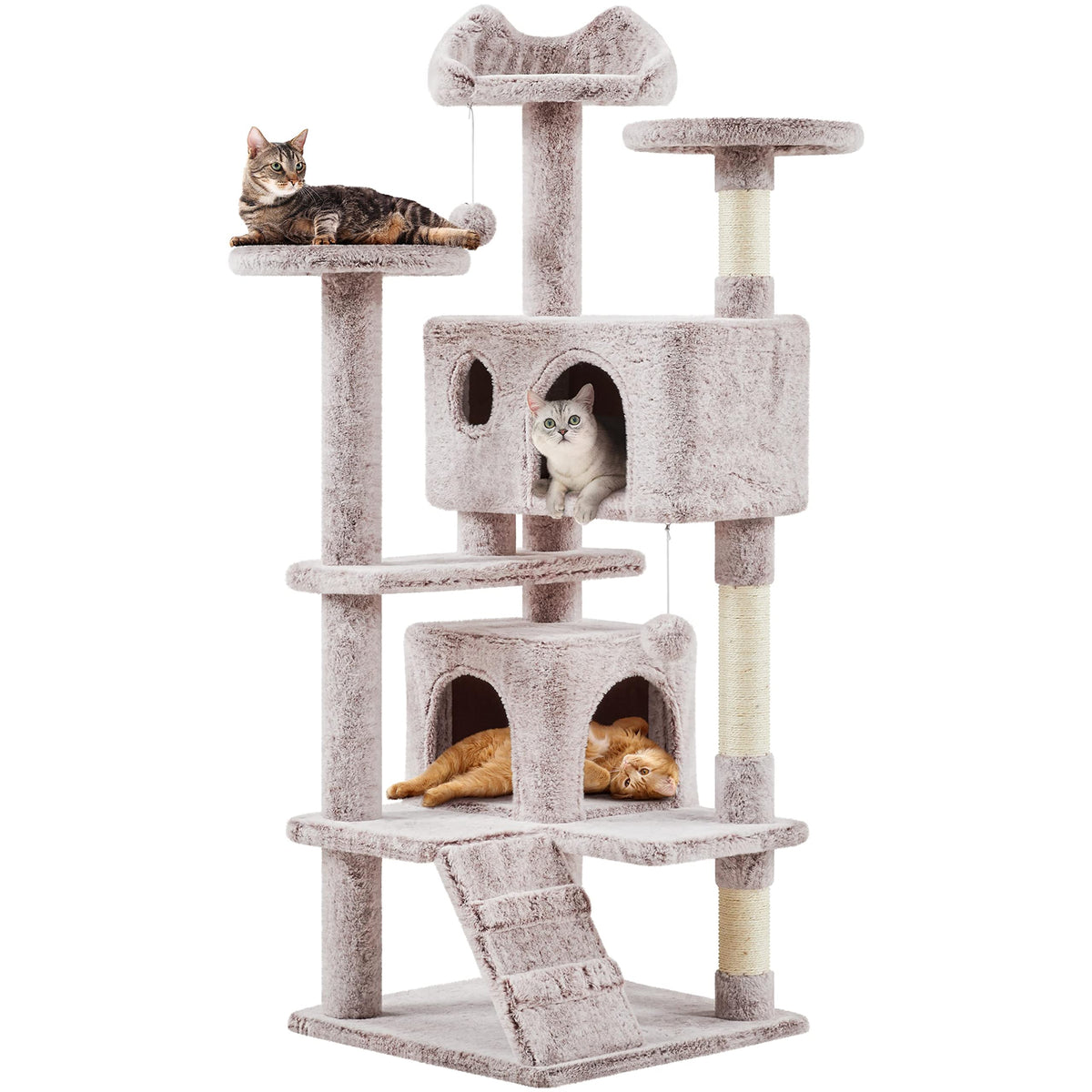 Yaheetech 54in Cat Tree Tower, 2 Caves, Kitten-Ear Perch & Scratching Posts