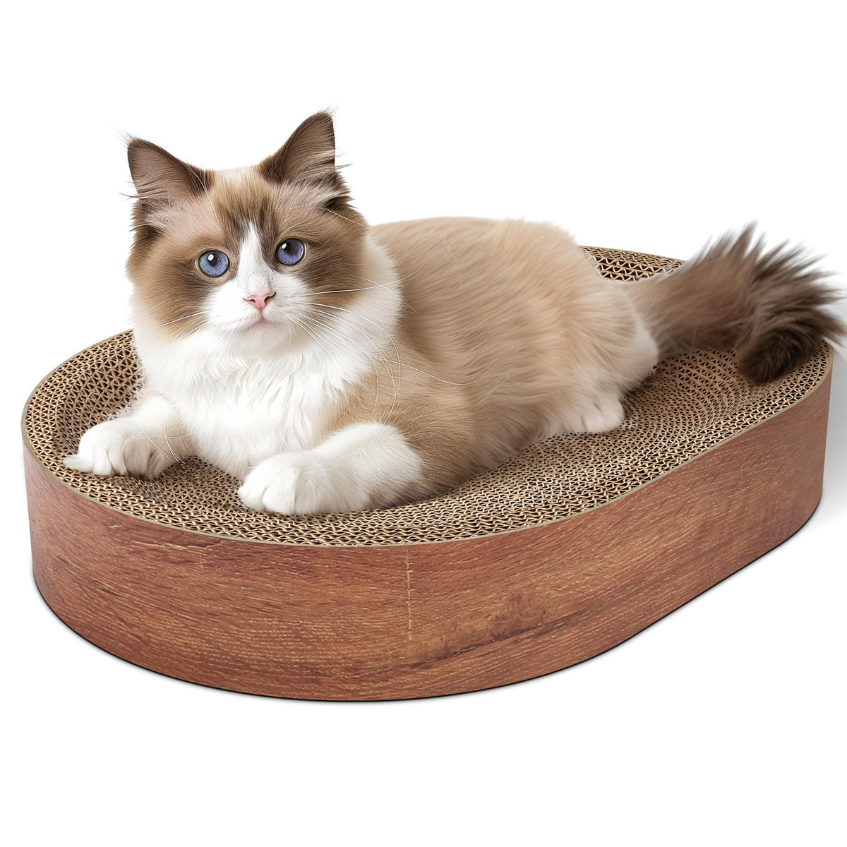 ComSaf Cat Scratcher Bed, Oval Cardboard Scratching Board for Indoor Cats