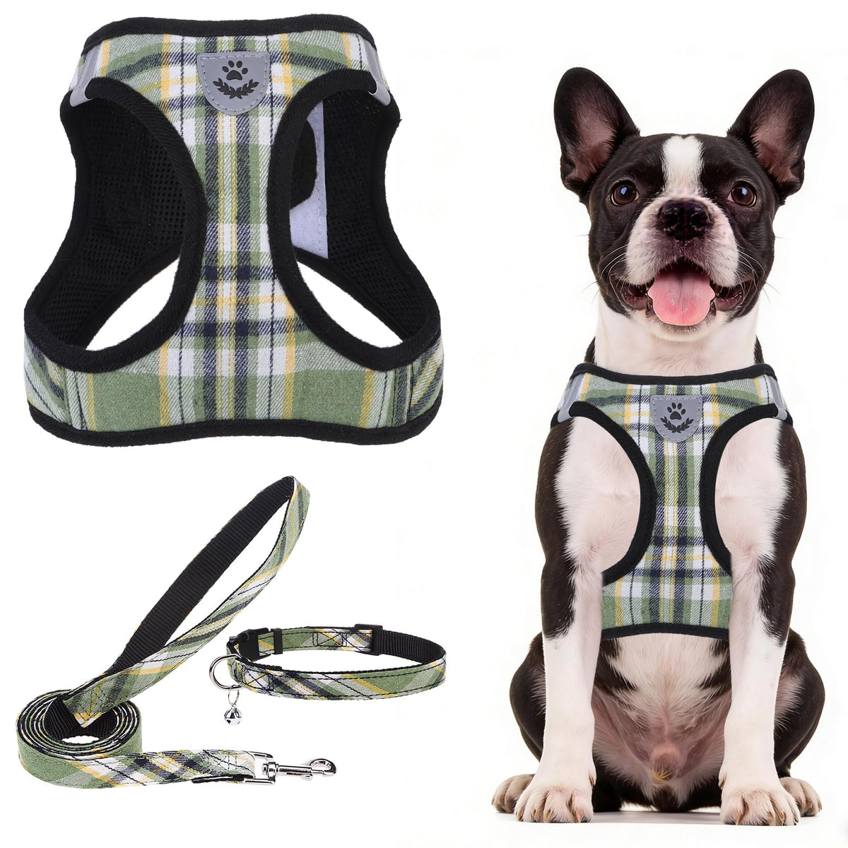 PUPTECK Adjustable Pet Harness Collar &Leash Set Step in for Small Dogs Puppy &Cats Outdoor Training &Running, Soft Mesh Padded Reflective Vest Harness,M: Chest girth: 16-18in Collar: 11.8-15.7in