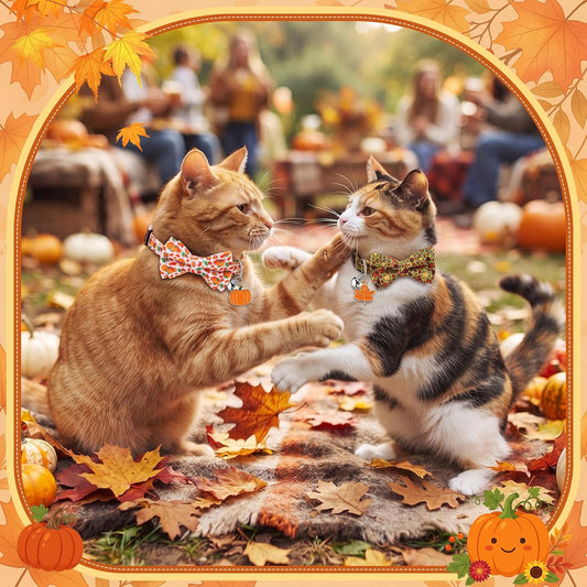 Hsei 6 Pcs Fall Cat Collars Bulk Bow Tie Bell for Autumn Charm Grooming