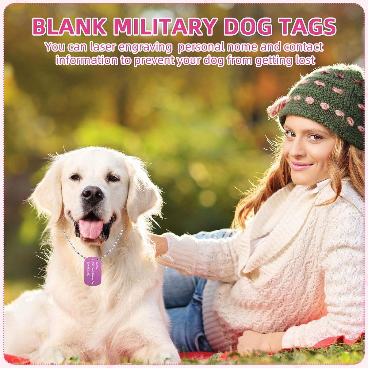 Therwen 300 Pcs Blank Dog Tag Set 150 Pet ID Tags 150 Necklace Chain