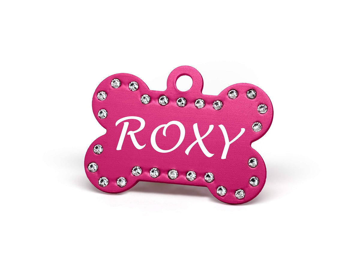 Providence Engraving Custom Engraved Crystal Pet Tags, Bone Shape, Pink