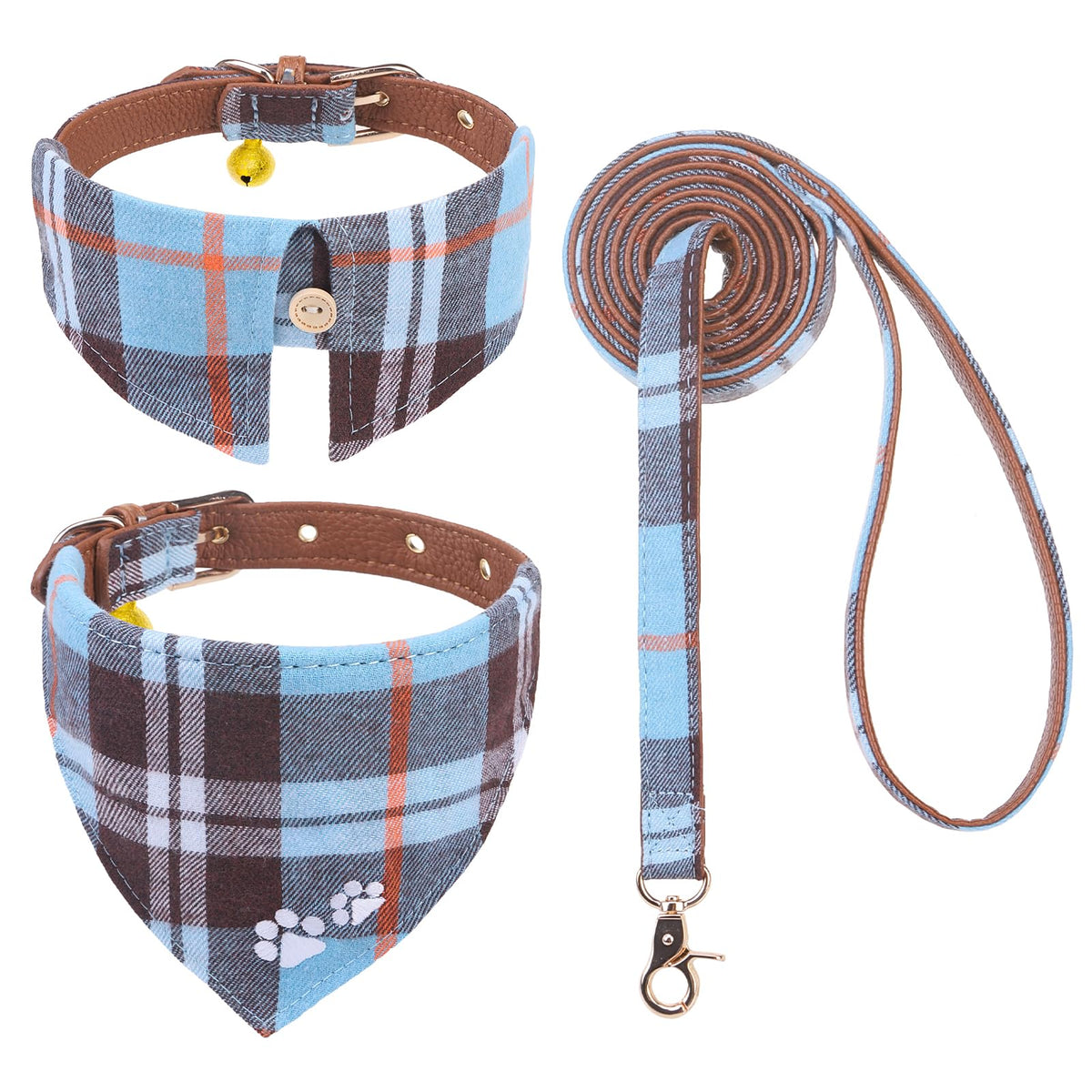 EXPAWLORER Dog Collar and Lead Set Embroidery Pawprint, Blue XS