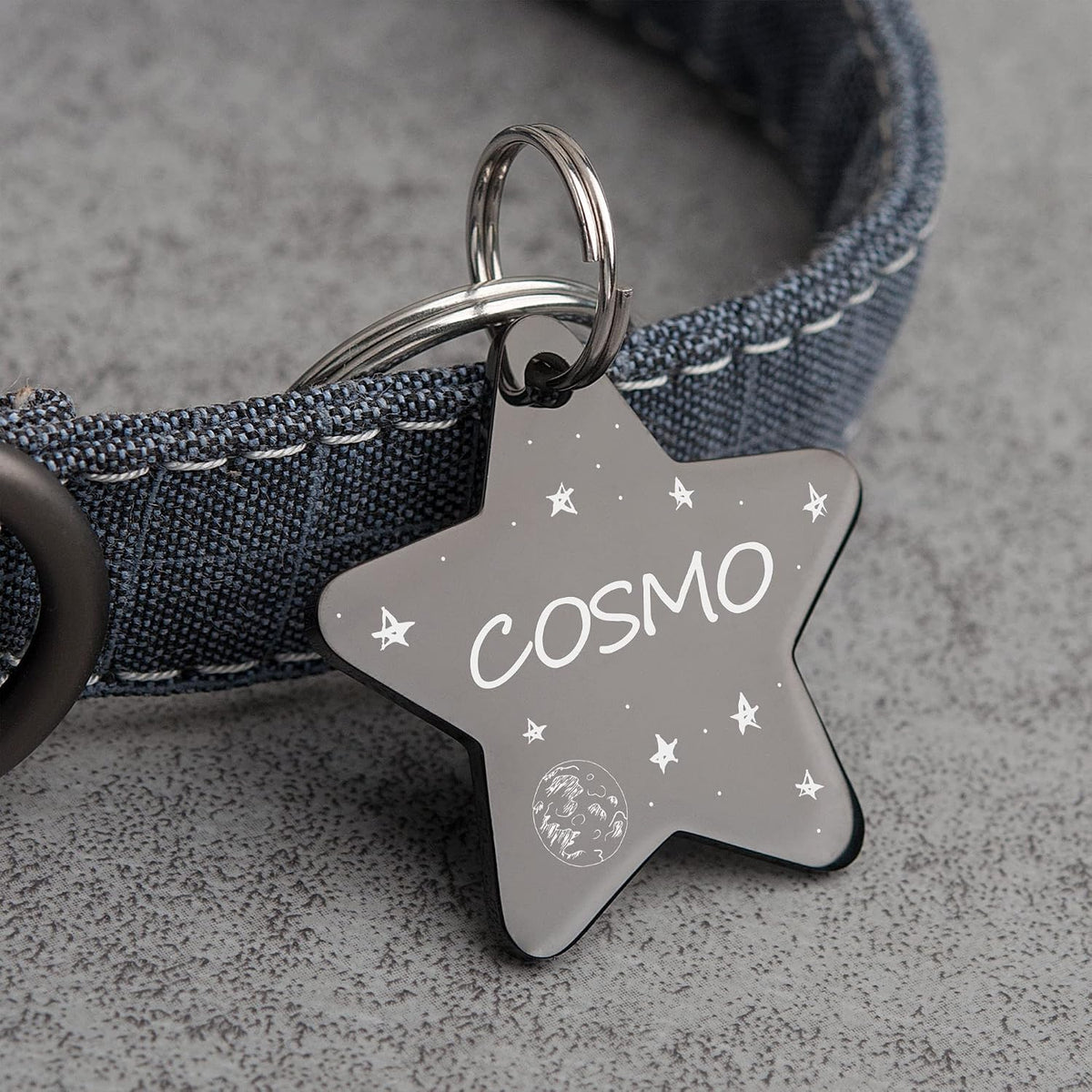 Anavia Starry Sky Theme Pet ID Tags in Half Moon & Star Shape, Personalized Dog Name Tag Cat Tag, Glossy Stainless Steel Gold Plated Black Rainbow Dog Collar Tag (Medium, Star Shape, Black)