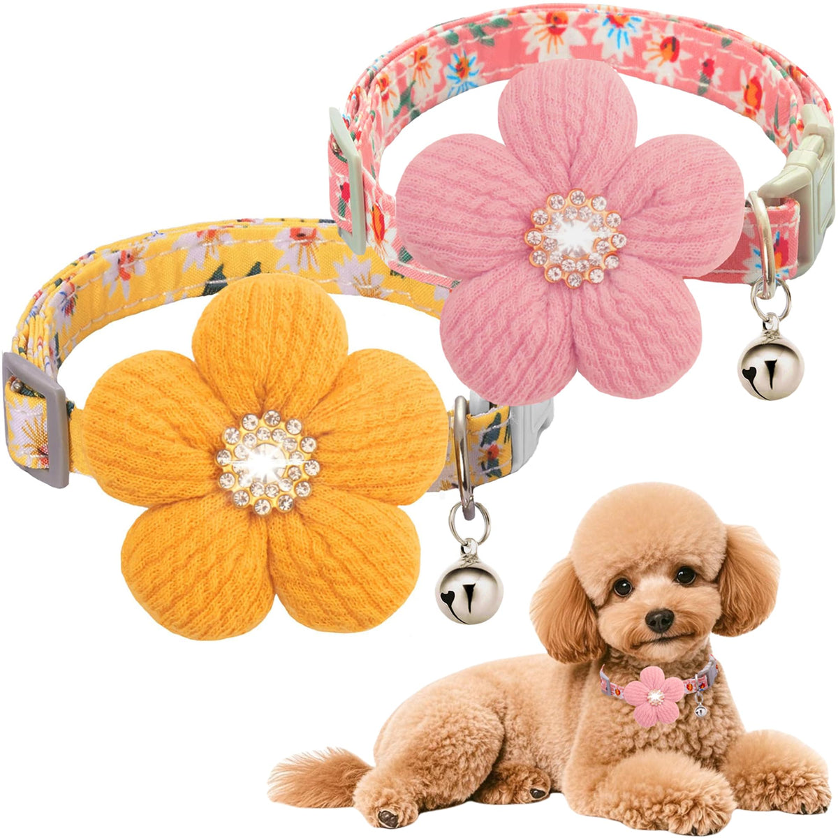 Large Dog Collar with Flower, Cute Dog Collars for Large Dogs with Bell