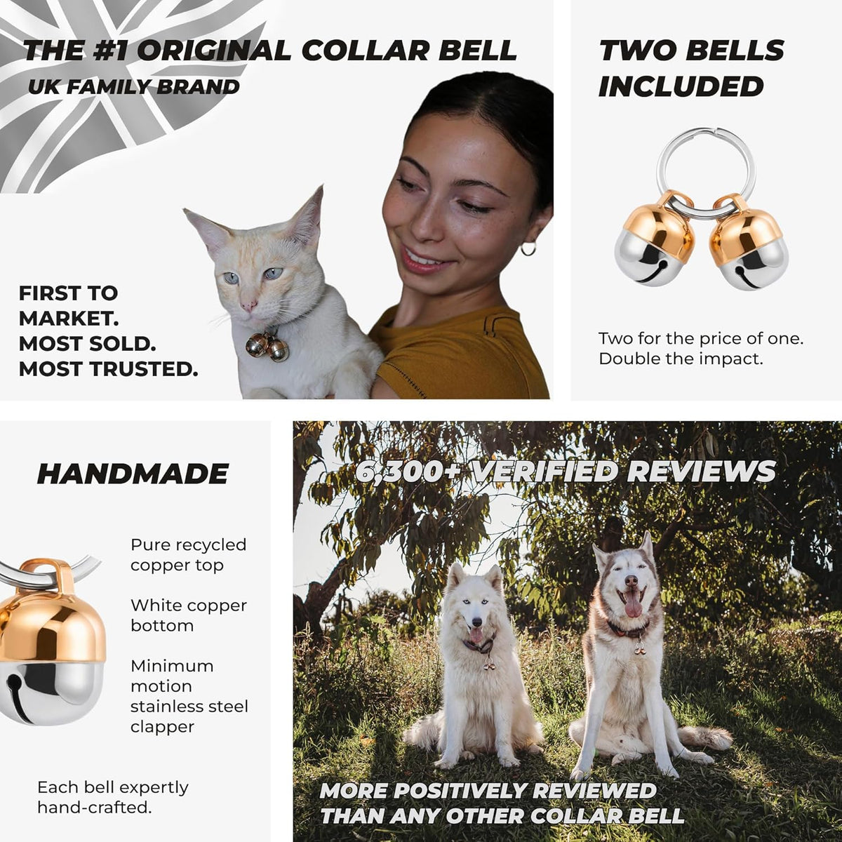 Beau's Bells 2 Extra Loud Cat & Dog Bells | Pet Tracker | Save Birds & Wildlife | Luxury Handmade Copper (Small)