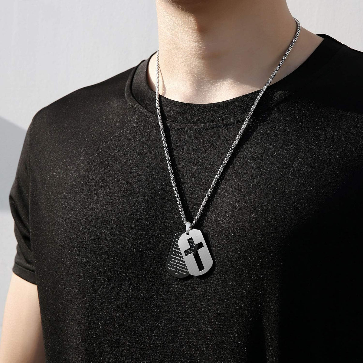 P. BLAKE Dog Tag Cross Necklace Gifts for Boys Men, Stainless Steel Bible Verse Pendant Chain Christian Religious Jewelry Gifts