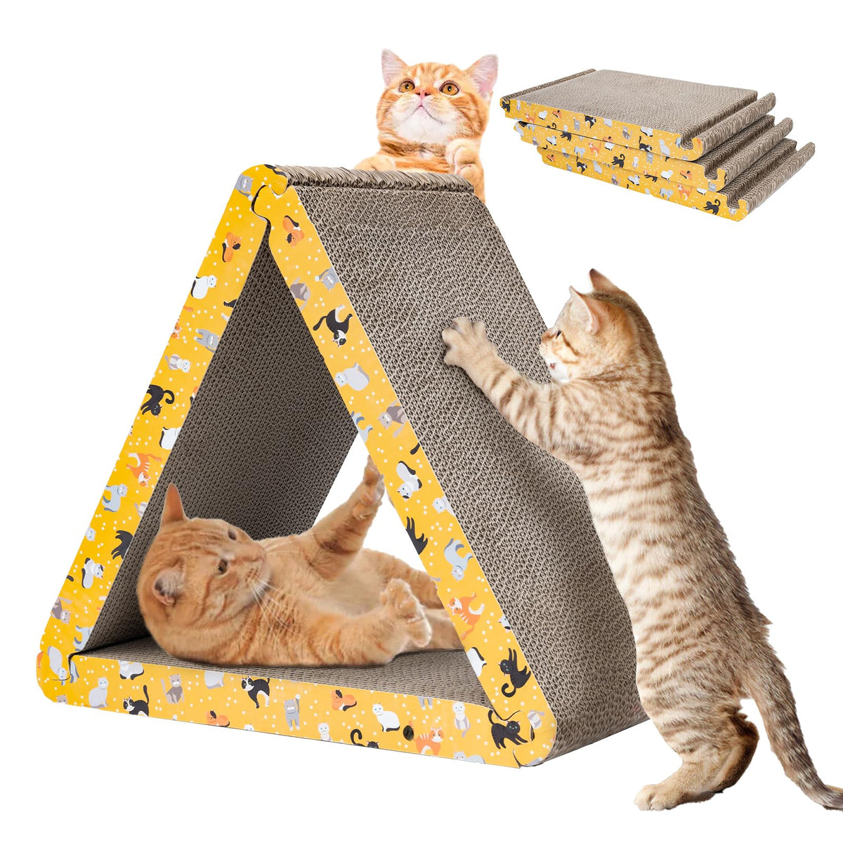 CATISM Cat Scratcher Cat Scratching Board - Foldable - Triangle, 6 Usable Sides Scratchers for Indoor Cats, Durable Recyclable Cats Cardboard Vertical(Pack of 3)