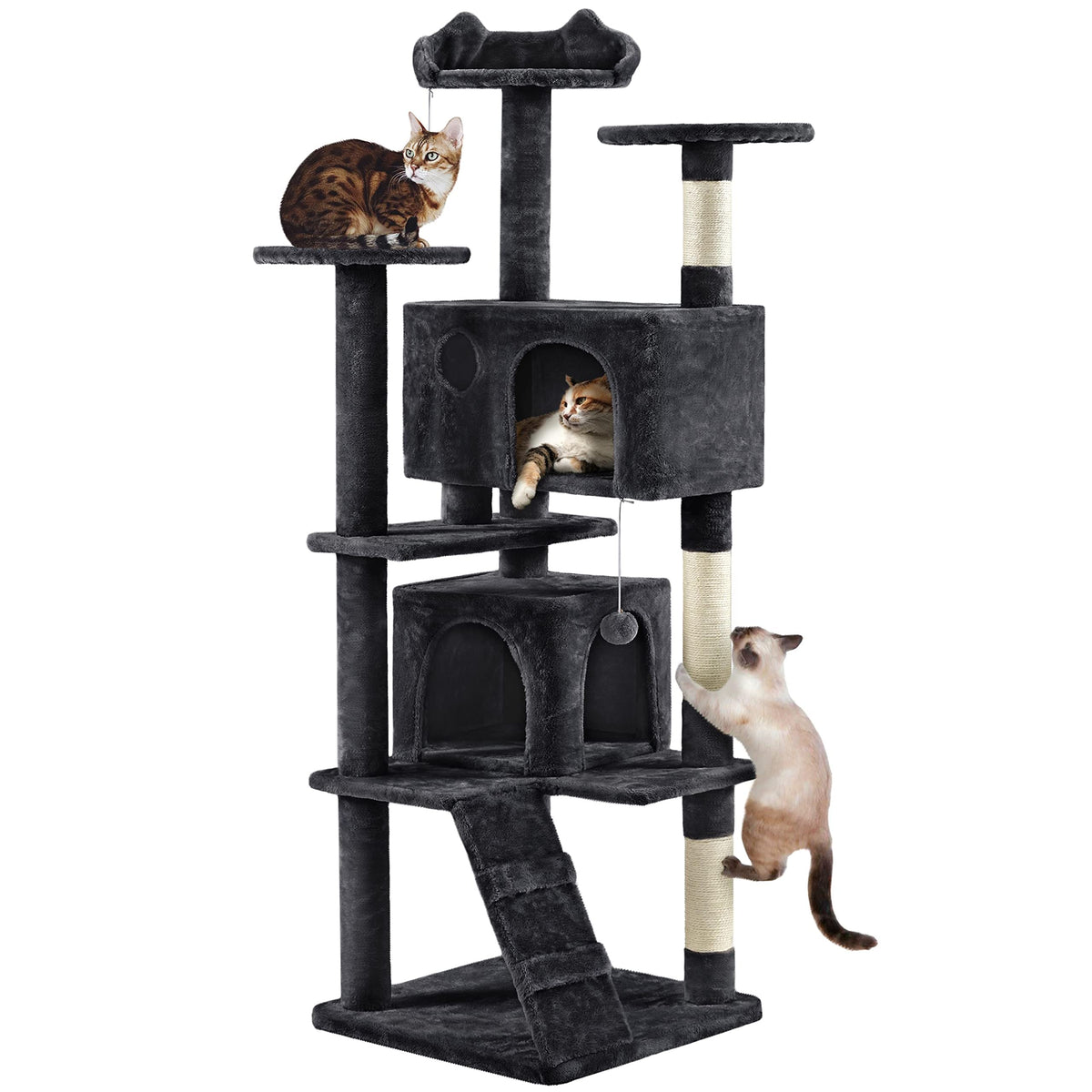 Yaheetech 54in Cat Tree Tower, 2 Caves, Kitten-Ear Perch & Scratching Posts