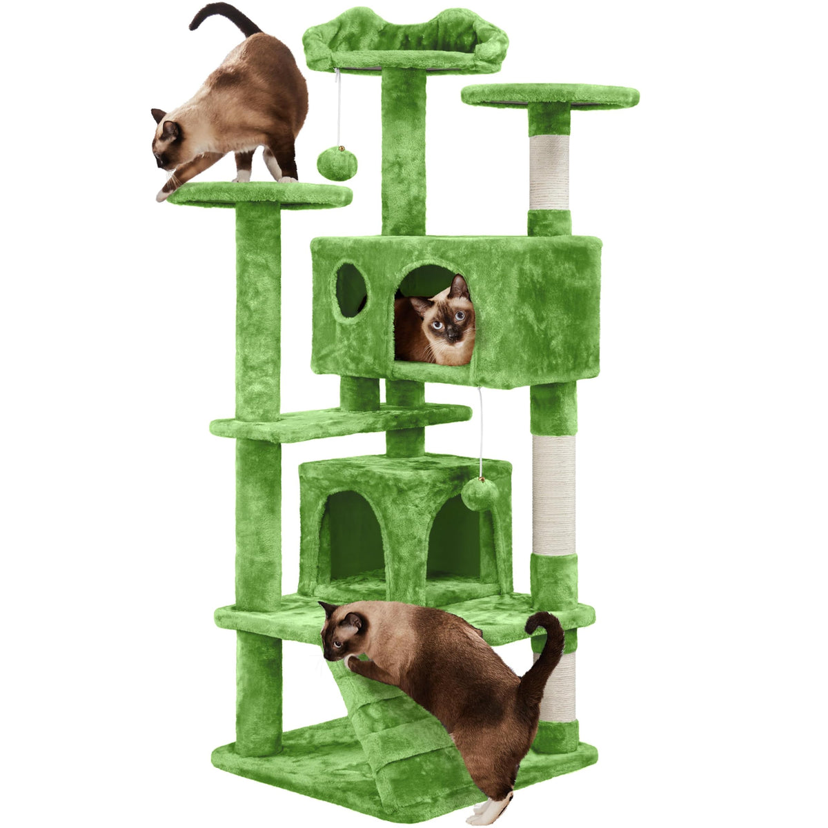 Yaheetech 54in Cat Tree Tower, 2 Caves, Kitten-Ear Perch & Scratching Posts