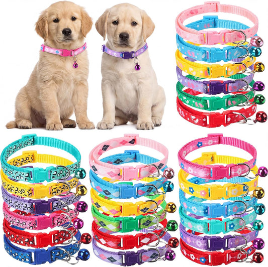 Yunsailing 24 Pcs Dog Collars with Bells for Litter Dog, Cute Pattern