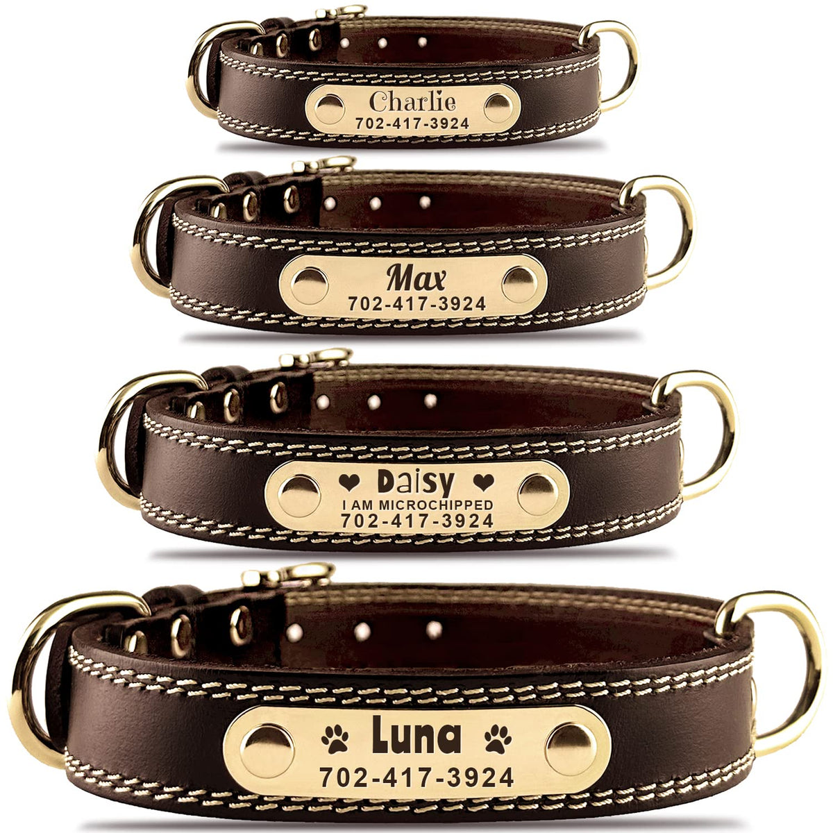 Personalized Dog Collar - Custom Leather Dog Collar with Engravable Nameplate - Durable Name Tag Collar - Customizable Dog Collar - Comfortable ID Collars for Small, Medium, Large Dogs (Medium)