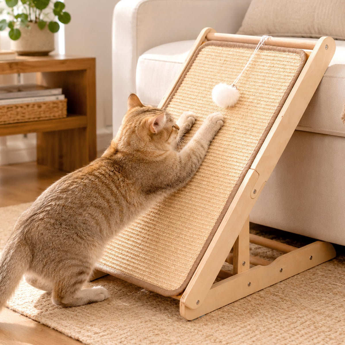 CHEERHOME PETS Sisal Cat Scratcher Ramp for Indoor L-Shape Solid Wooden