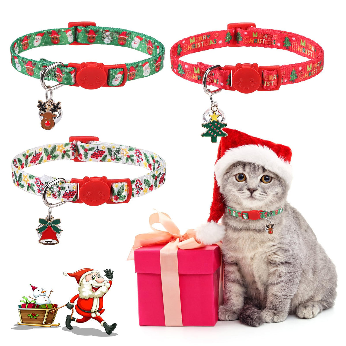SCENEREAL Breakaway Cat Collar with Bells, 3 Pack Spring Pink Cats Collars with Safety Buckle, Soft Adjustable Cute Kitten Puppy Personalised Summer Collars for Dogs Girl Boy