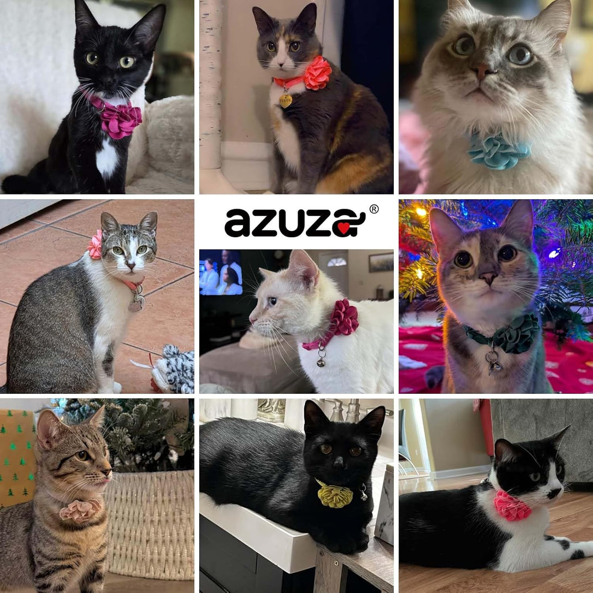 azuza 2 Pack Breakaway Cat Collars with Bell, Velvet Floral Red Cat Collar