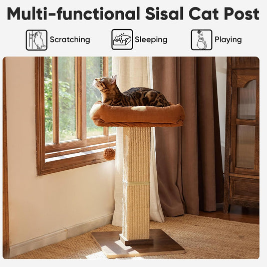 FUKUMARU Retro-Style Cat Scratching Post with Perch for Indoor Adult Cats