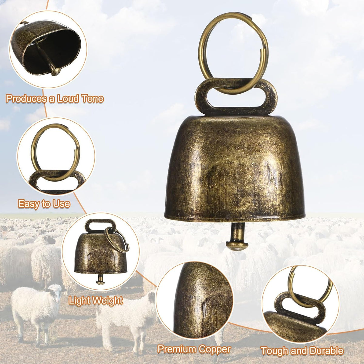 M METERXITY 6-Pack Goat Collars with Bells, 13.8"-20.5" Polyester Adjustable Pet Collar with Anti-Lost Grazing Copper Bell for Small Farm Animal/Sheep/Cow/Goat [Black]