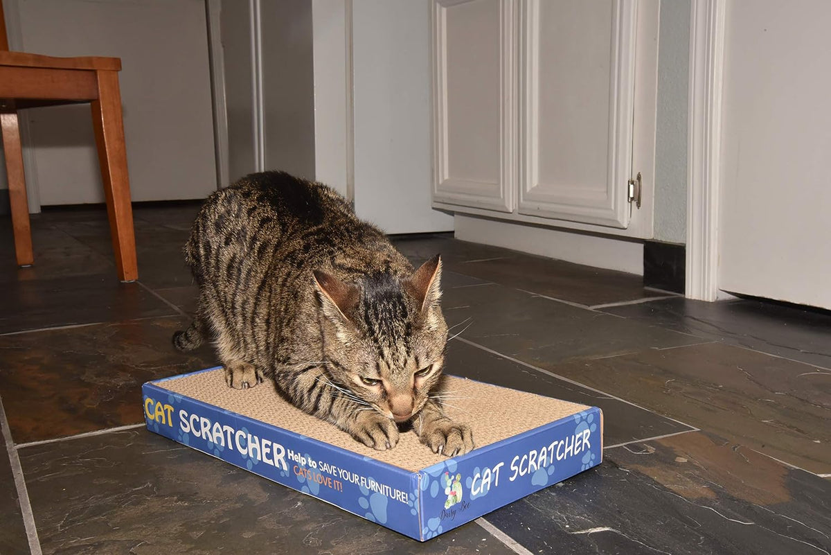 Flat Cat Scratcher Lounger with Two Reversible Double Wide Corrugated Cardboard Surfaces