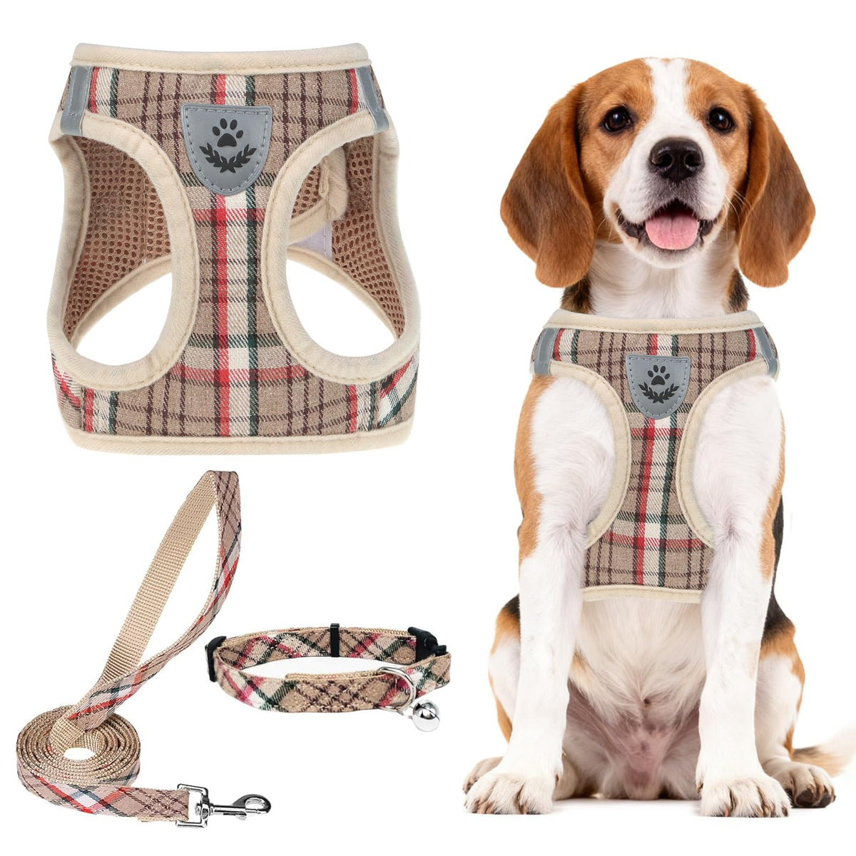 PUPTECK Adjustable Pet Harness Collar &Leash Set Step in for Small Dogs Puppy &Cats Outdoor Training &Running, Soft Mesh Padded Reflective Vest Harness,M: Chest girth: 16-18in Collar: 11.8-15.7in