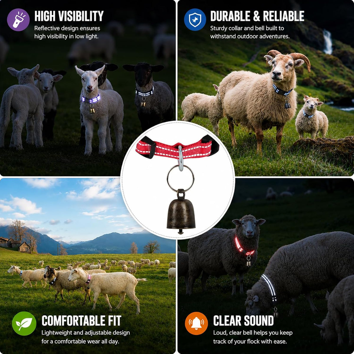 5 Pack Reflective Goat Collars with Bells, Anti-Lost Pet Collar
