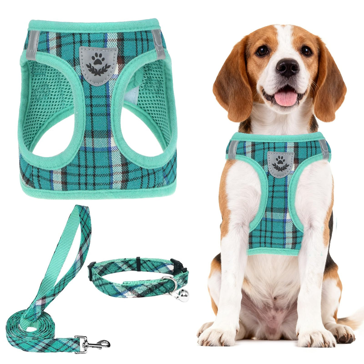 PUPTECK Adjustable Pet Harness Collar &Leash Set Step in for Small Dogs Puppy &Cats Outdoor Training &Running, Soft Mesh Padded Reflective Vest Harness,M: Chest girth: 16-18in Collar: 11.8-15.7in